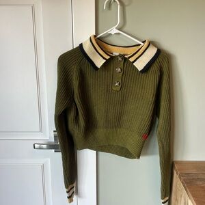 Urban Outfitters Olive Green Collared Sweater with Striped Accents